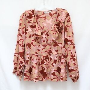 NWOT Roller Rabbit Anthropologie floral abstract print blouse ruffle top Large